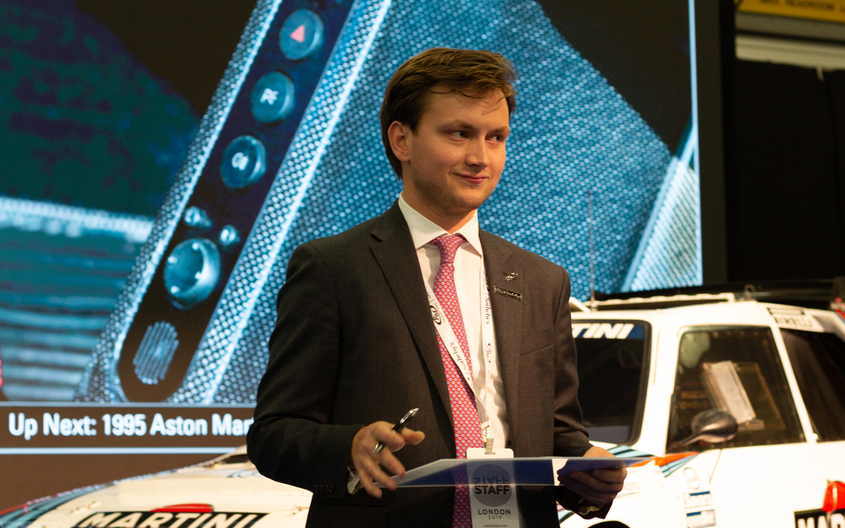 RM Sotheby’s Car Specialist Stephan Knobloch listening for bids at the London Fall 2019 Auction