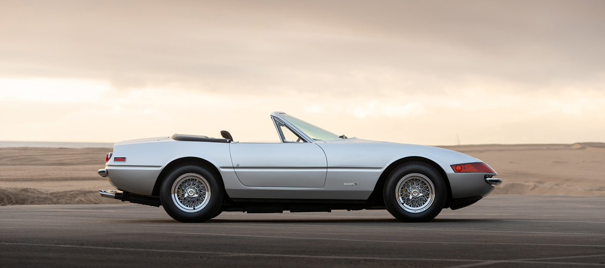 Side profile of 1971 Ferrari 365 GTS/4 Daytona Spider by Scaglietti offered at RM Sotheby's Arizona live auction 2022
