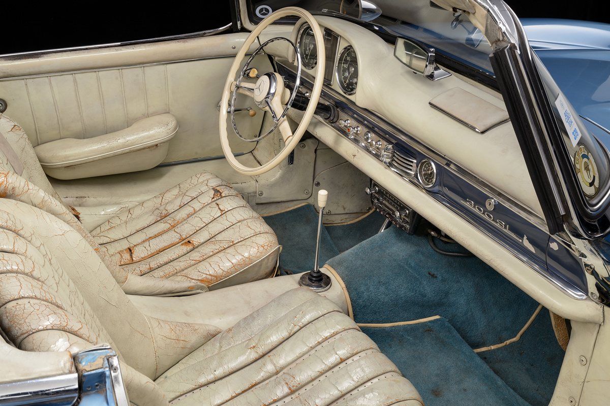 Interior of Fangio's 1958 Mercedes-Benz 300 SL Roadster offered by RM Sotheby's Private Sales