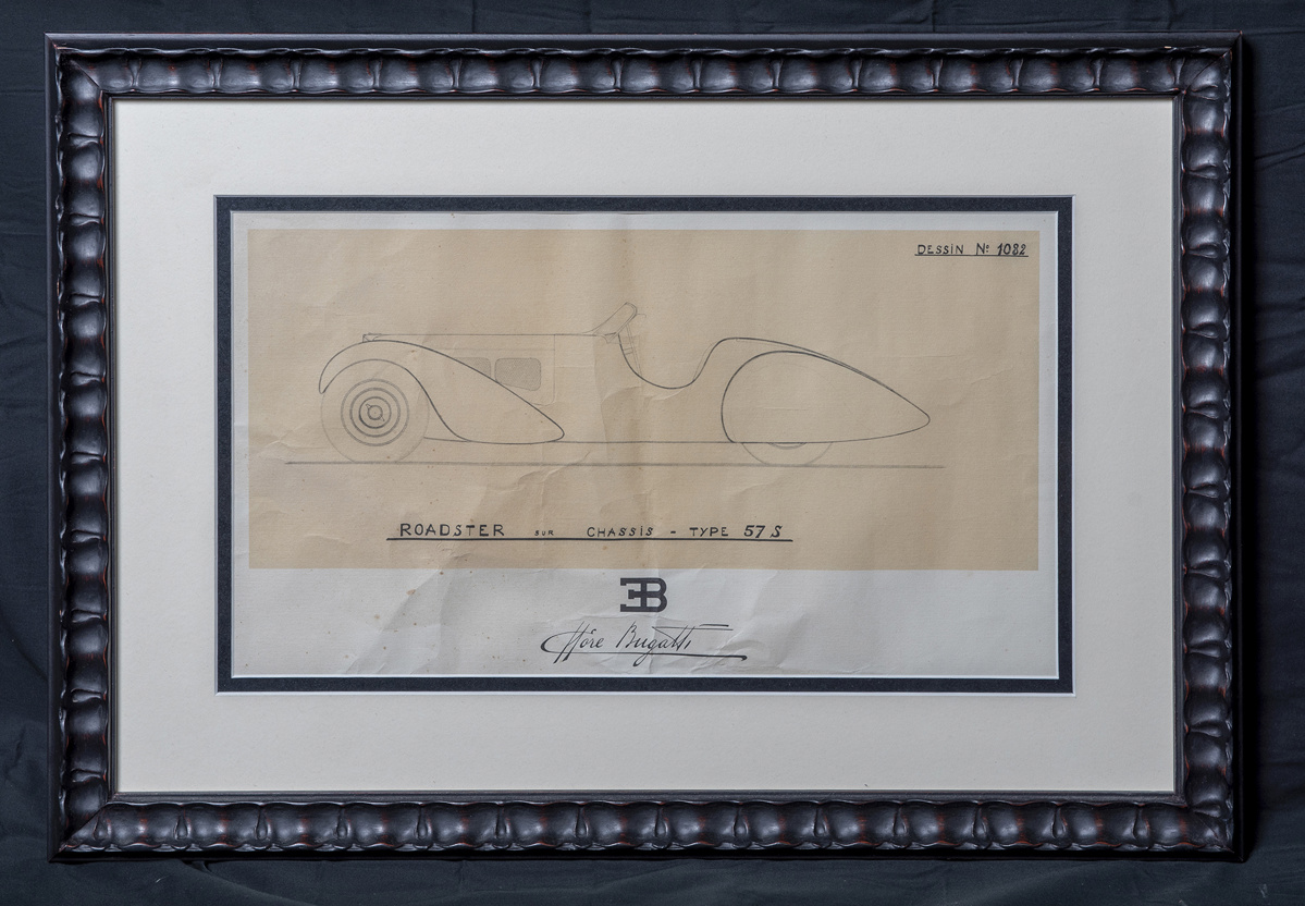 Bugatti Drawing offered at RM Sotheby's Open Roads February 2022 online auction