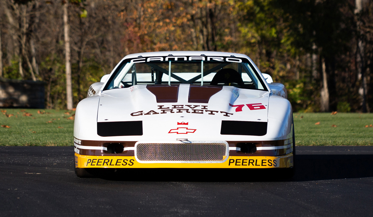 Front of 1985 Chevrolet Camaro IMSA GTO by Peerless Racing offered at RM Sotheby's Amelia Island live auction 2022 

