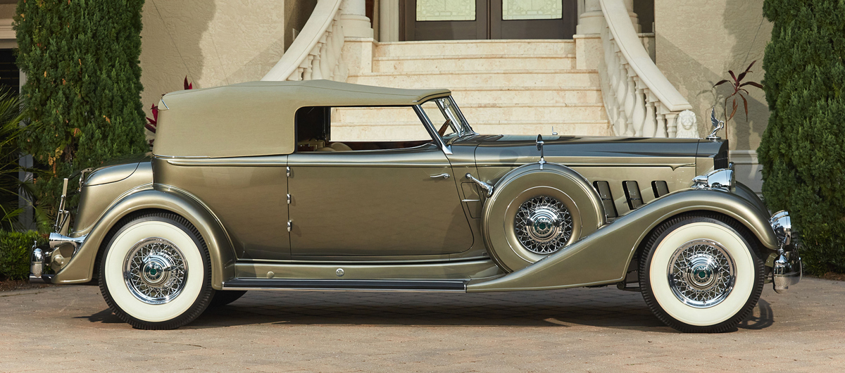 1934 Packard Twelve Individual Custom Convertible Victoria by Dietrich offered at RM Sotheby’s Amelia Island auction 2022