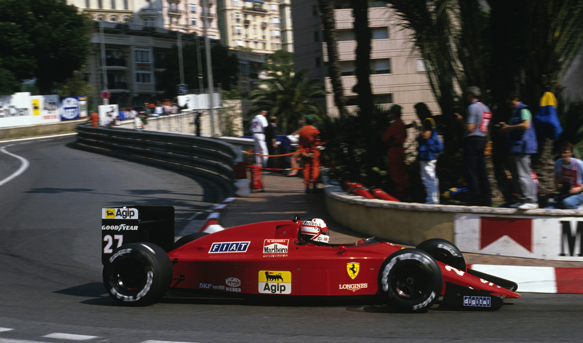 Nigel Mansell driving the 1989 Ferrari 640 offered at RM Sotheby's Monaco live auction 2022