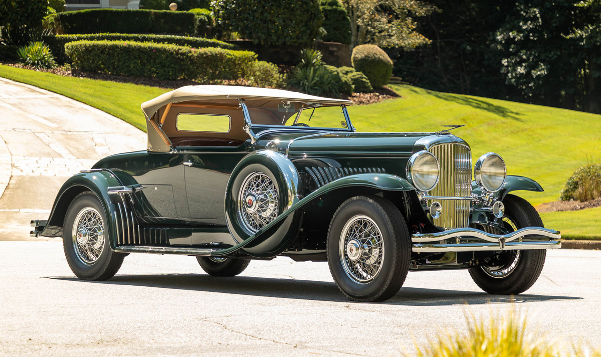 1931 Duesenberg Model J Roadster Green Hornet offered at RM Sotheby's Hershey Live Collector Car Auction 2021