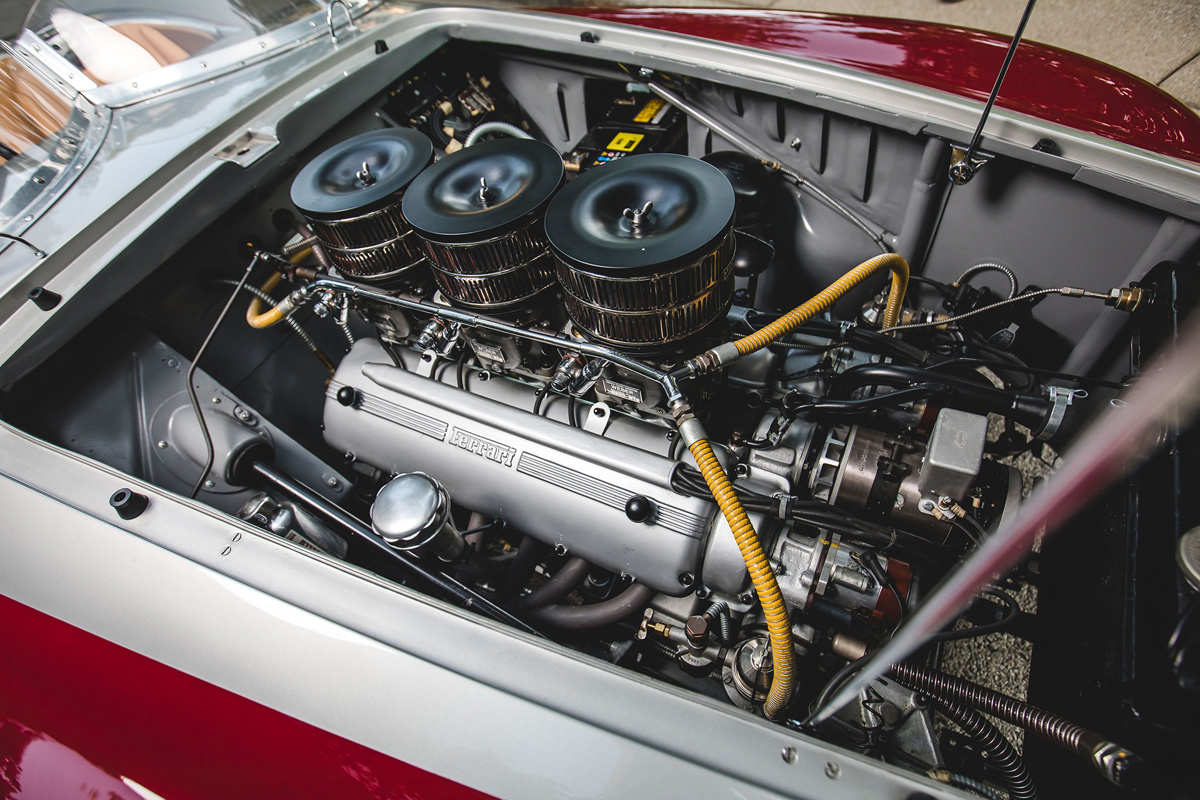 Engine of 1953 Ferrari 166 MM Spider Series II by Vignale Offered at Rm Sotheby's Monterey Live Auction 2021