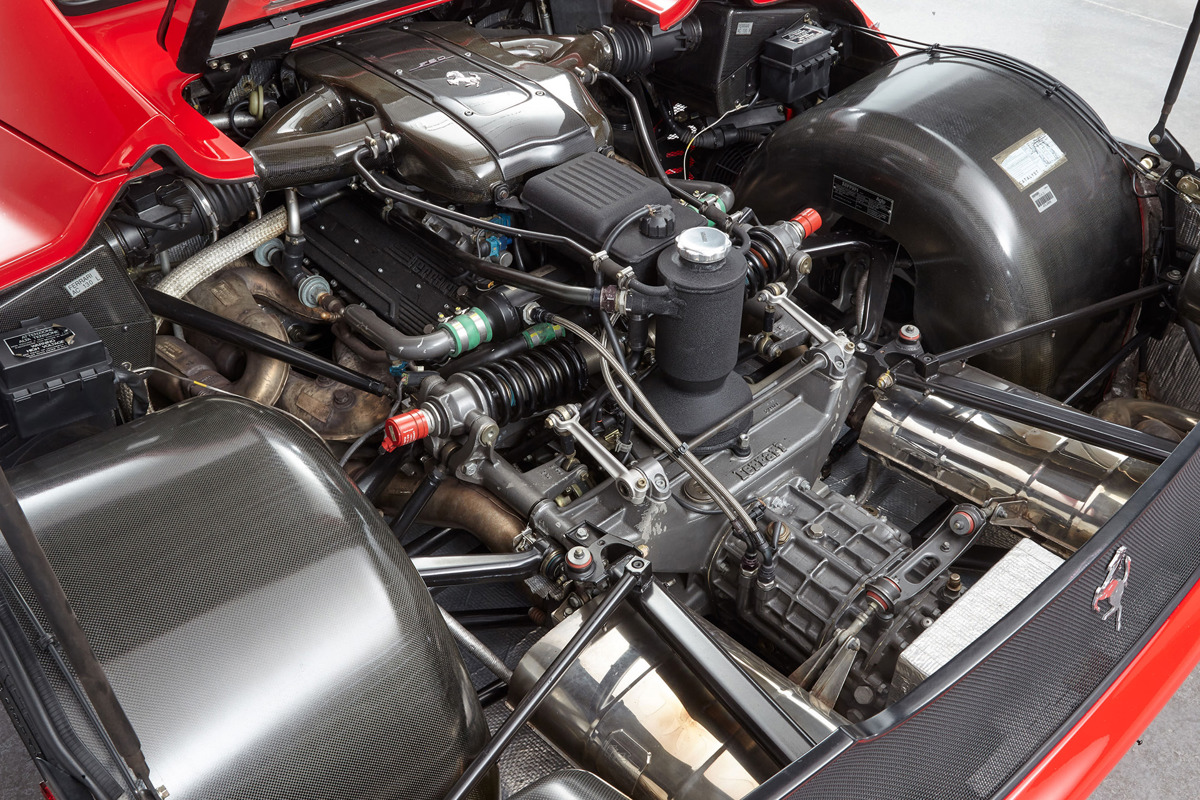 Engine of the 1995 Ferrari F50 available at RM Sotheby's Amelia Island Live Auction 2021