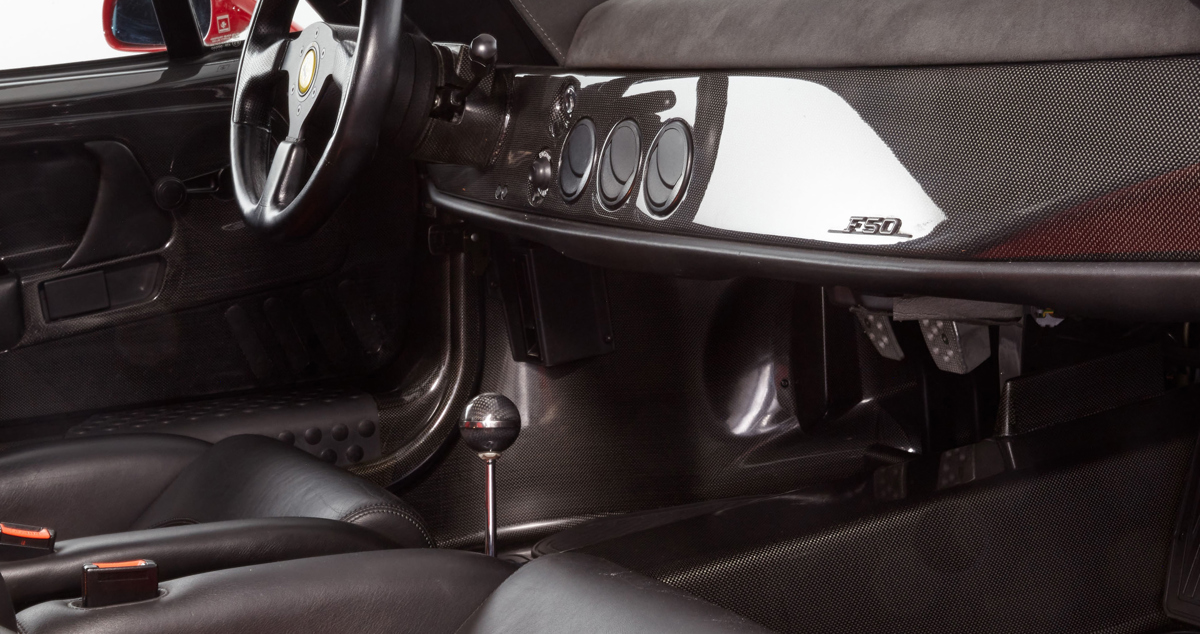 Interior of the 1995 Ferrari F50 available at RM Sotheby's Amelia Island Live Auction 2021