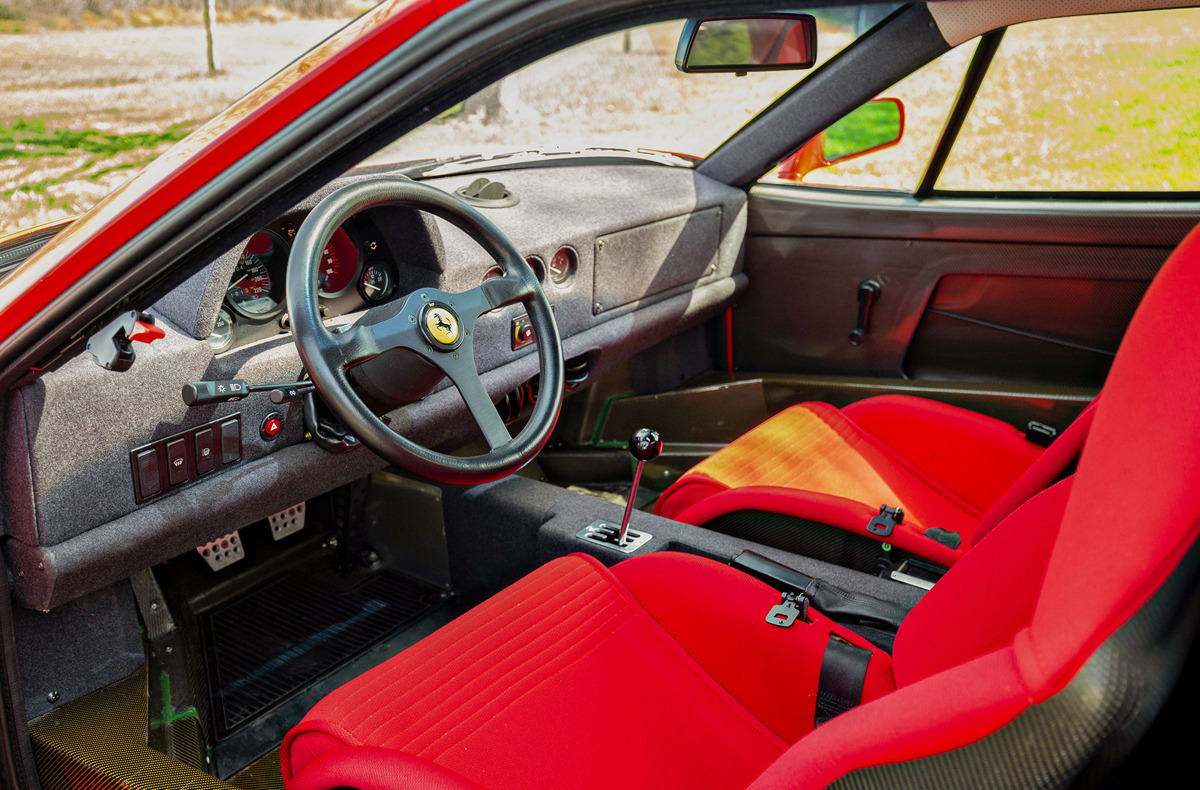 Front Seats of the Rosso Corsa 1992 Ferrari F40 available at RM Sotheby's Amelia Island Live Auction 2021