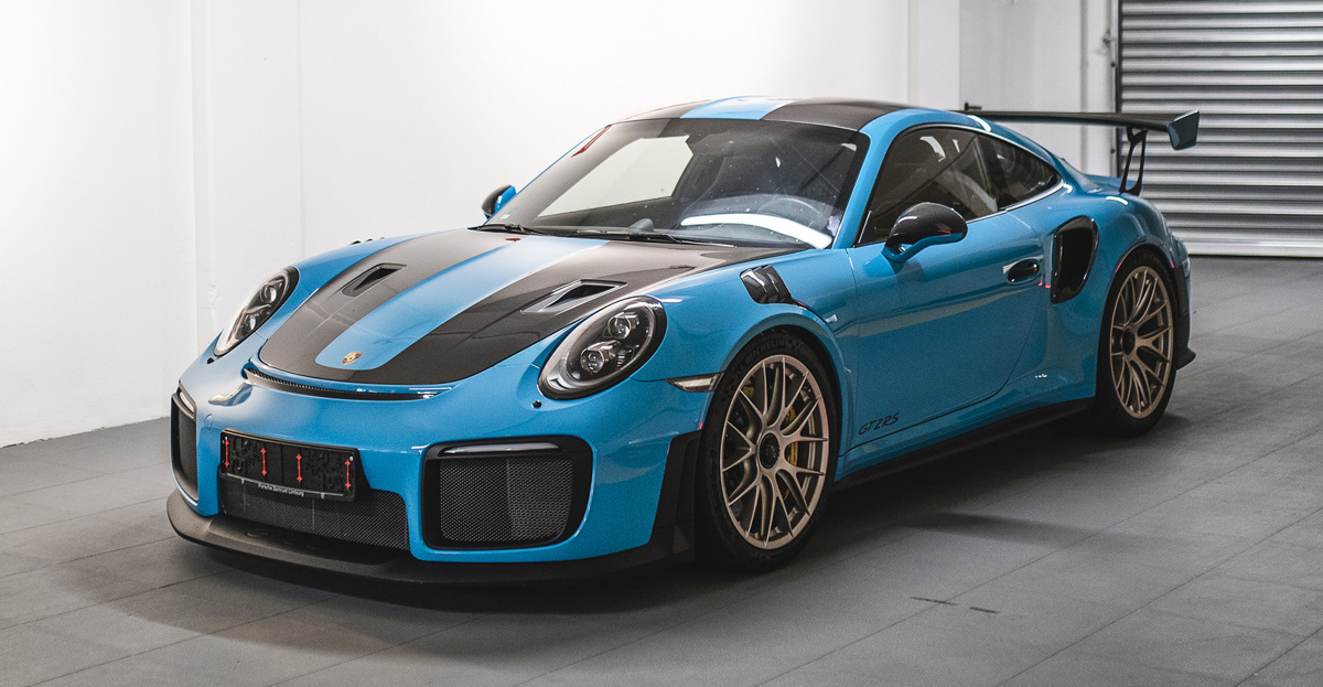 Miami Blue 2018 Porsche 911 GT2 RS 'Weissach' available at RM Sotheby's Online Only Open Roads March Auction 2021