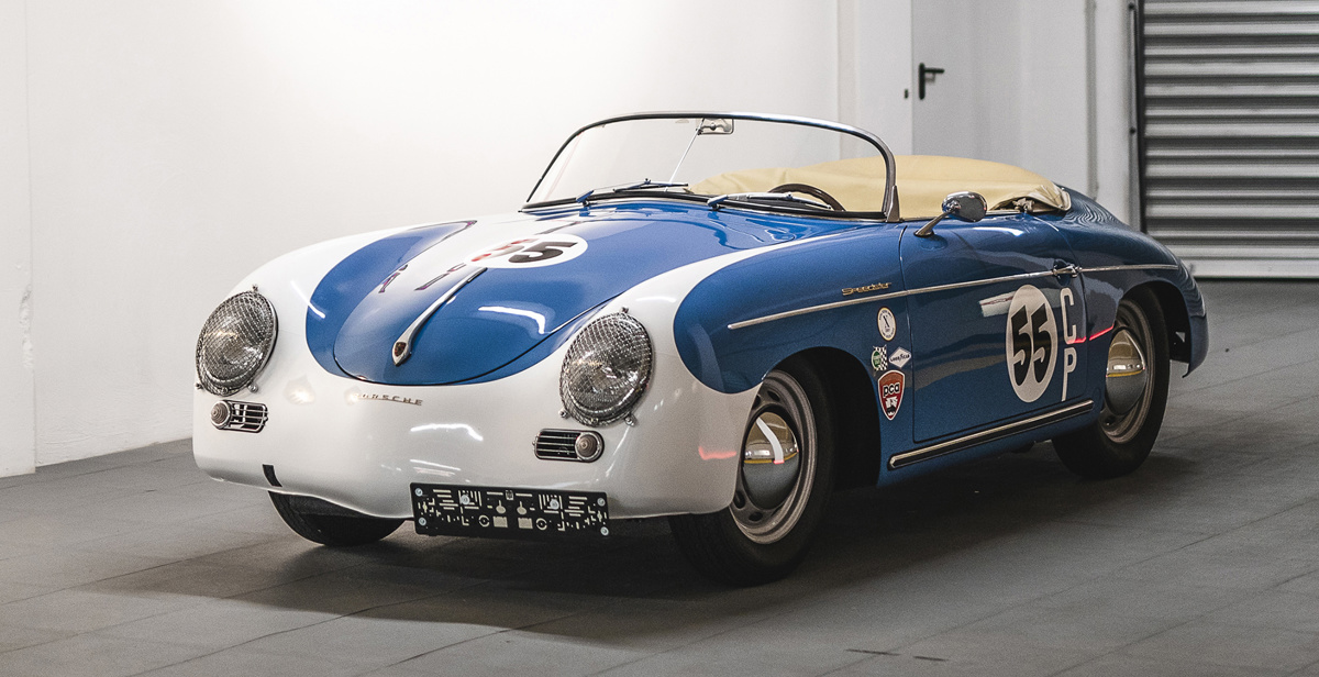 Sky Blue 1955 Porsche 356 1600 Speedster by Reutter available at RM Sotheby's Online Only Open Roads March Auction 2021