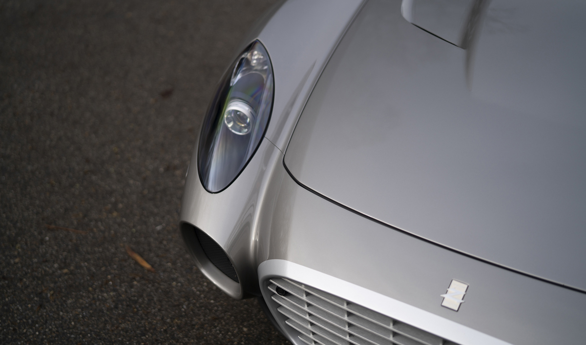 Headlights of the Gunmetal Grey 2009 Ferrari 599 GTZ Nibbio Spyder by Zagato available at RM Sotheby's Paris Auction 2021