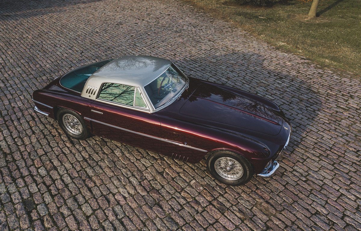 Burgundy and Silver Grey 1954 Ferrari 375 America Coupe by Vignale available at RM Sotheby’s Arizona Live Auction 2021