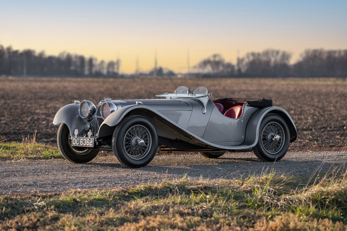 Gunmetal and Black Convertible Top 1938 SS 100 Jaguar 3½-Litre Roadster available at RM Sotheby's Arizona Live Auction 2021