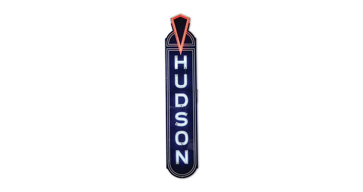 Hudson Vertical Neon Porcelain Sign offered at RM Sotheby's The Elkhart Collection live auction 2020