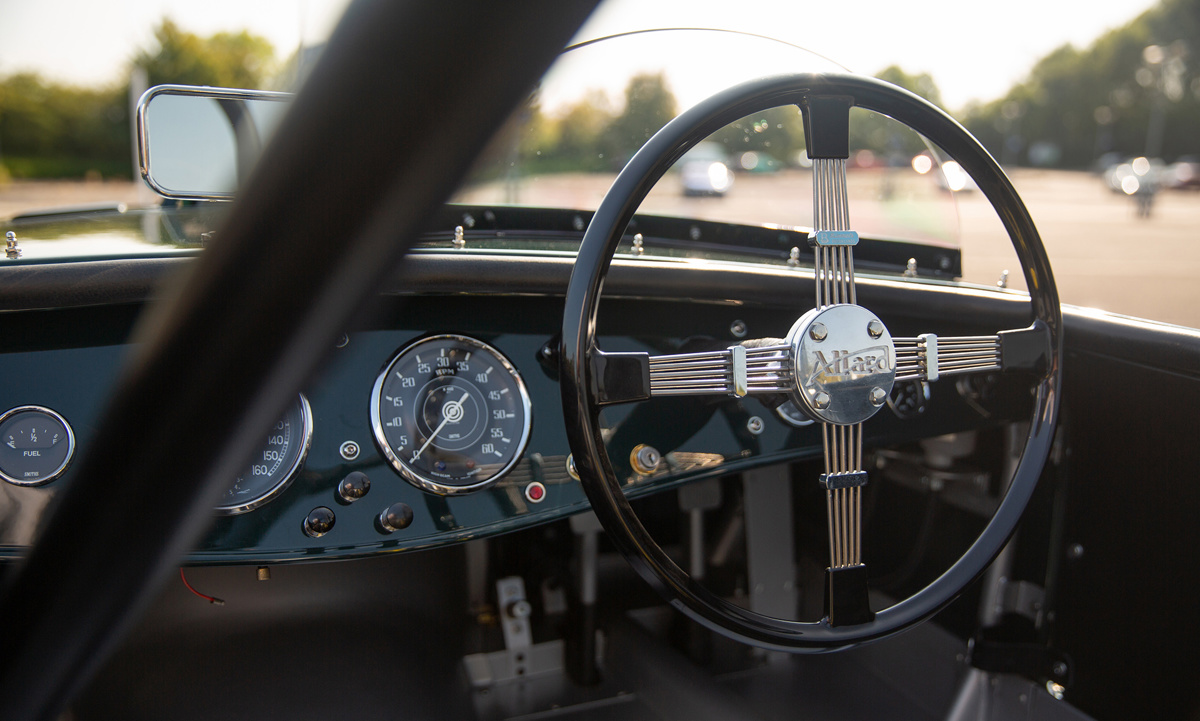 Steering wheel of 1953 Allard JR Le Mans Roadster Continuation offered at RM Sotheby's London online auction 2020