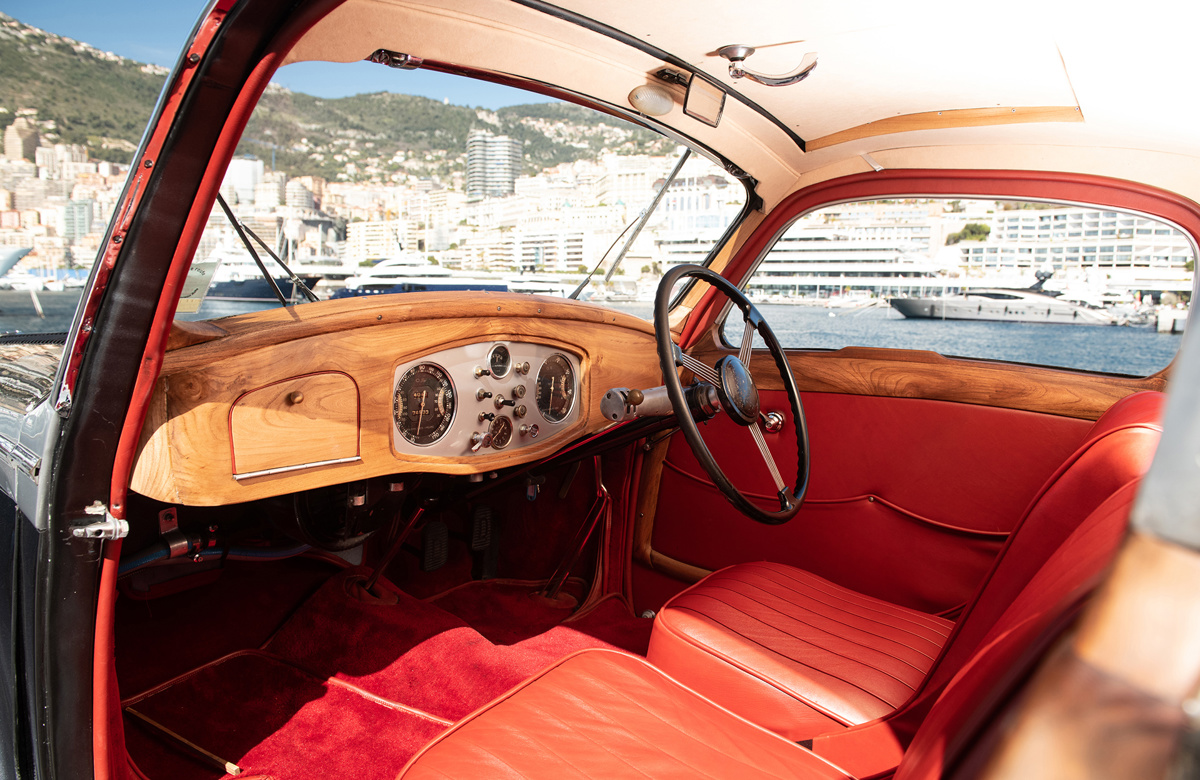 Interior of Louis Chiron's 1947 Delahaye 135 MS Sport Coupé by Chapron offered at RM Sotheby's Monaco live auction 2022
