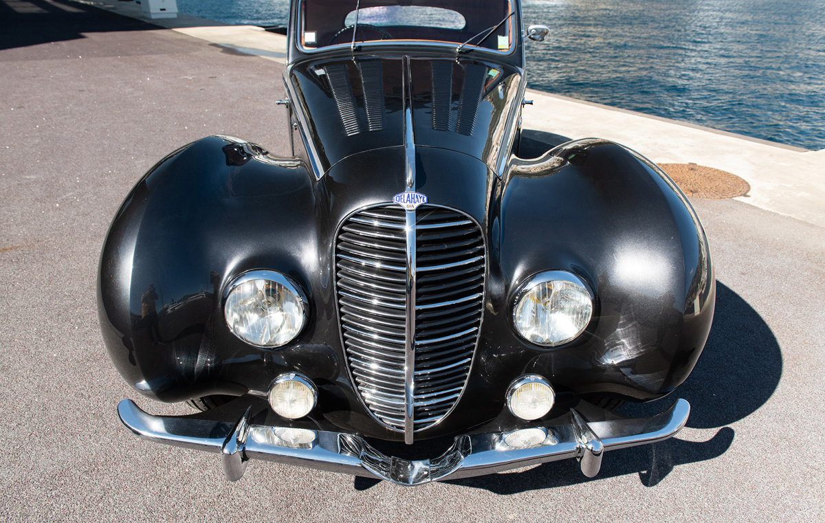 Hood of Louis Chiron's 1947 Delahaye 135 MS Sport Coupé by Chapron offered at RM Sotheby's Monaco live auction 2022