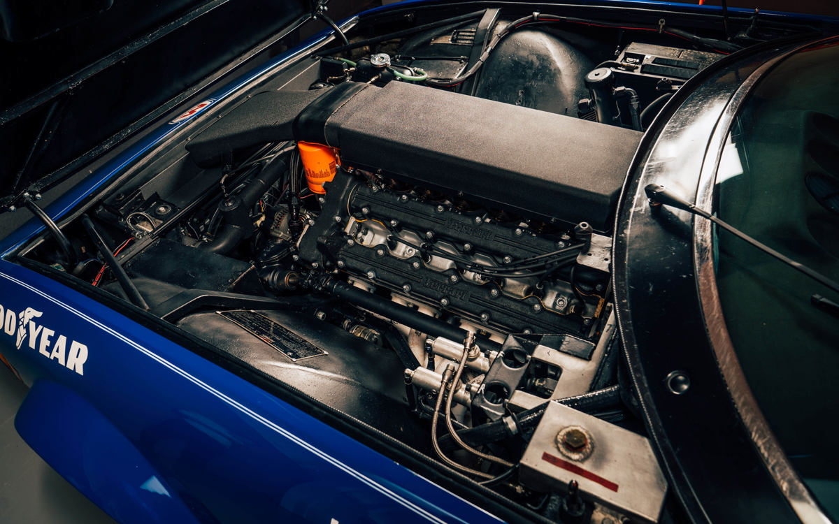 Engine of 1971 Ferrari 365 GTB/4 Daytona Independent Competitzione offered in RM Sotheby’s Shift Monterey auction 2020