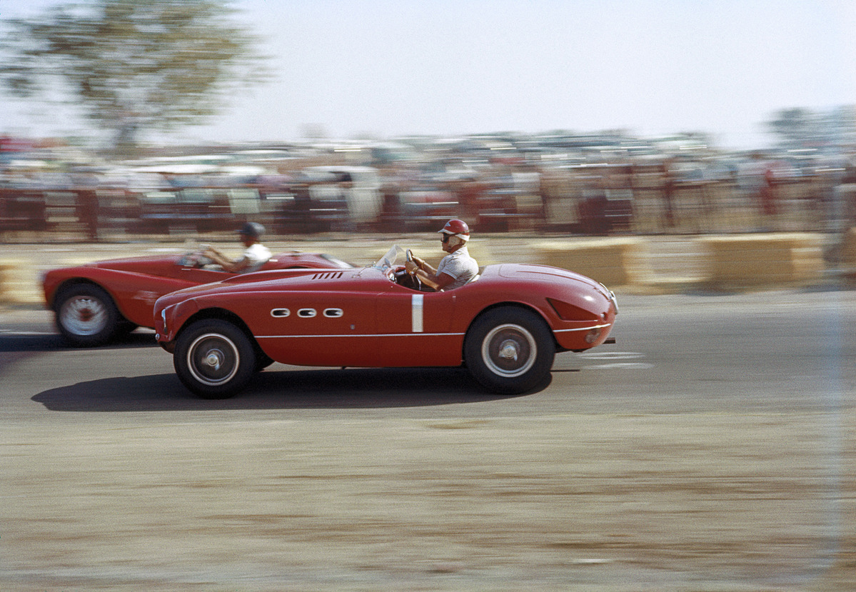 Driving shot of 1953 Ferrari 340 MM Spider by Vignale offered in RM Sotheby's Monaco live auction 2022
