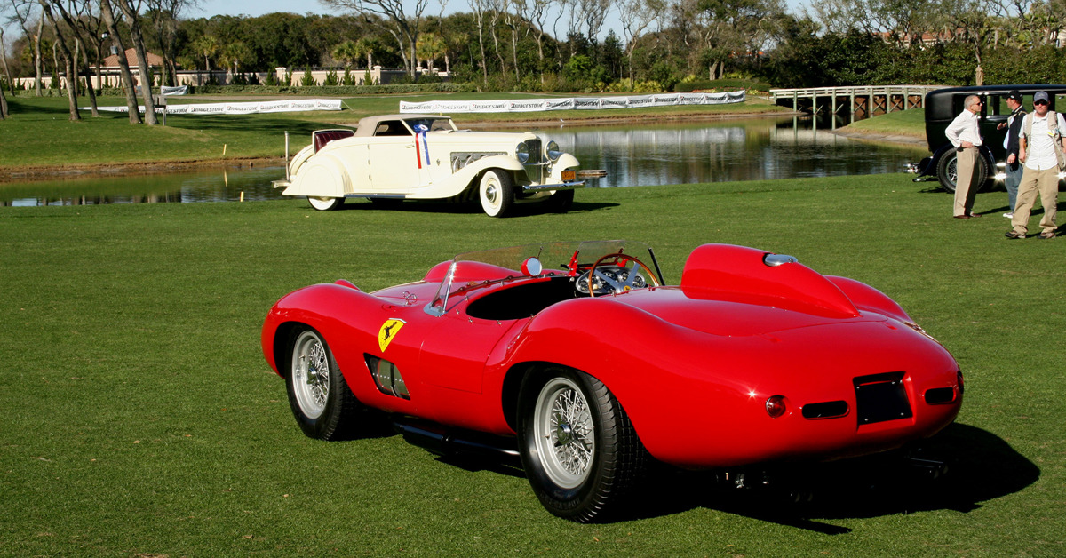 1957 Ferrari 335 Sport and 1935 Duesenberg J Roadster at Amelia Island Concours d’Elegance