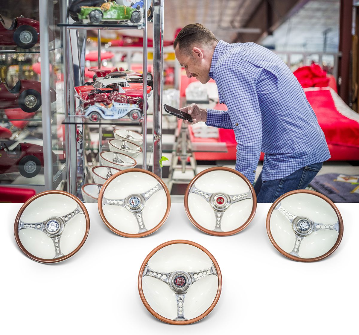 Les Leston Steering Wheel Ashtrays offered at RM Sotheby’s the Gene Ponder Collection live auction 2022