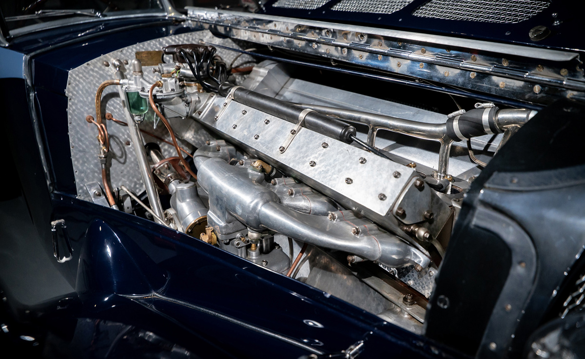 Engine of 1938 Bugatti Type 57S Roadster in the style of Corsica offered at RM Sotheby’s Monterey live auction 2022