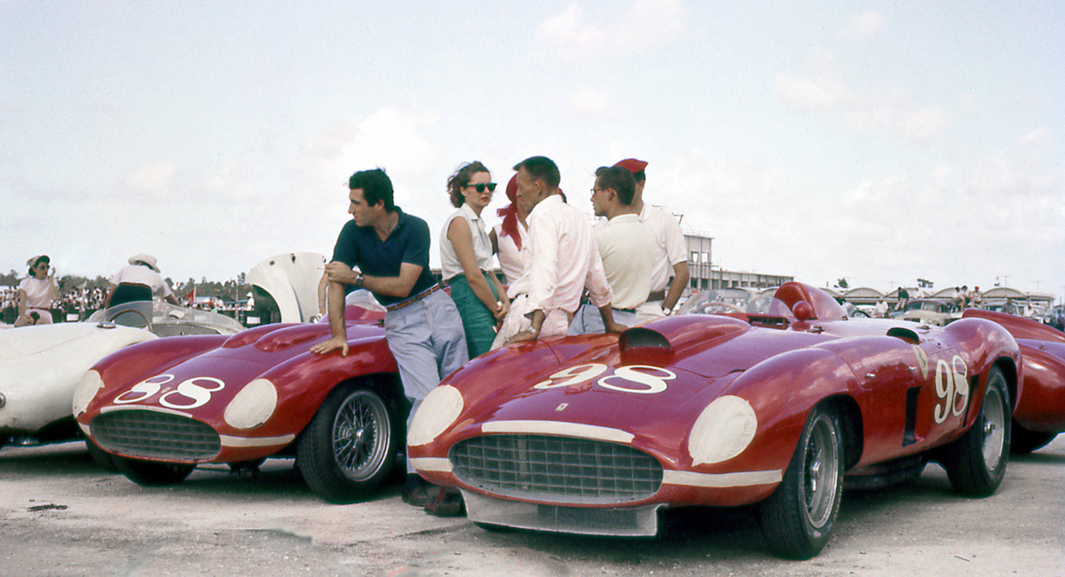 Photo at 1956 Nassau Speed Week of 1955 Ferrari 410 Sport Spider by Scaglietti offered at RM Sotheby’s Monterey auction