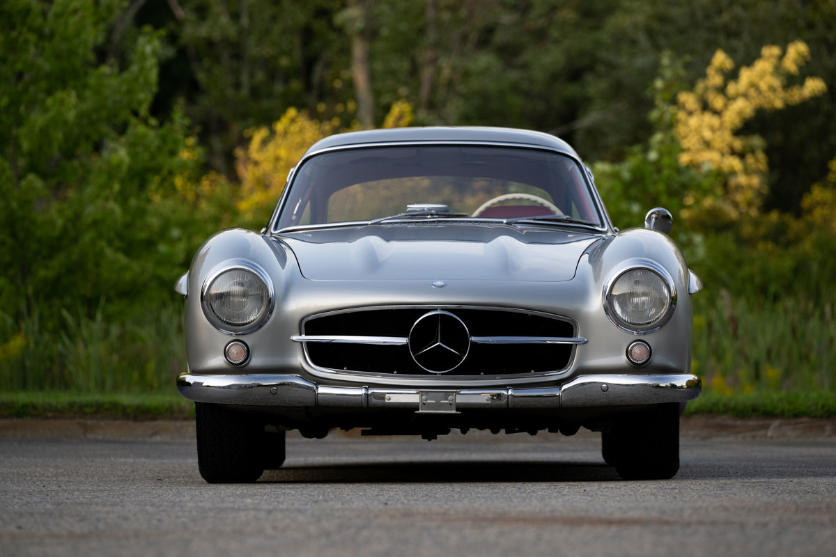 Front of 1955 Mercedes-Benz 300 SL Alloy Gullwing offered at RM Sotheby's Monterey live auction 2022