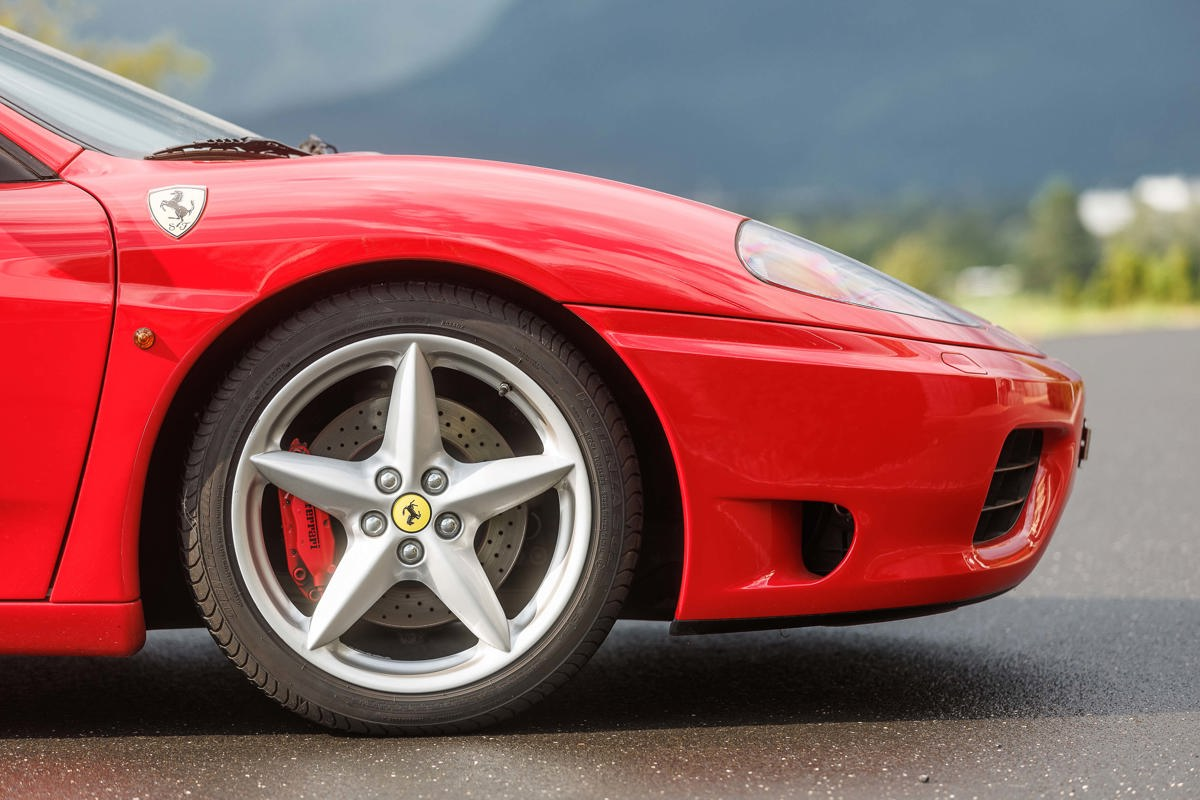 Front tire of 2003 Ferrari 360 Spider offered at RM Sotheby’s St. Moritz live auction 2022
