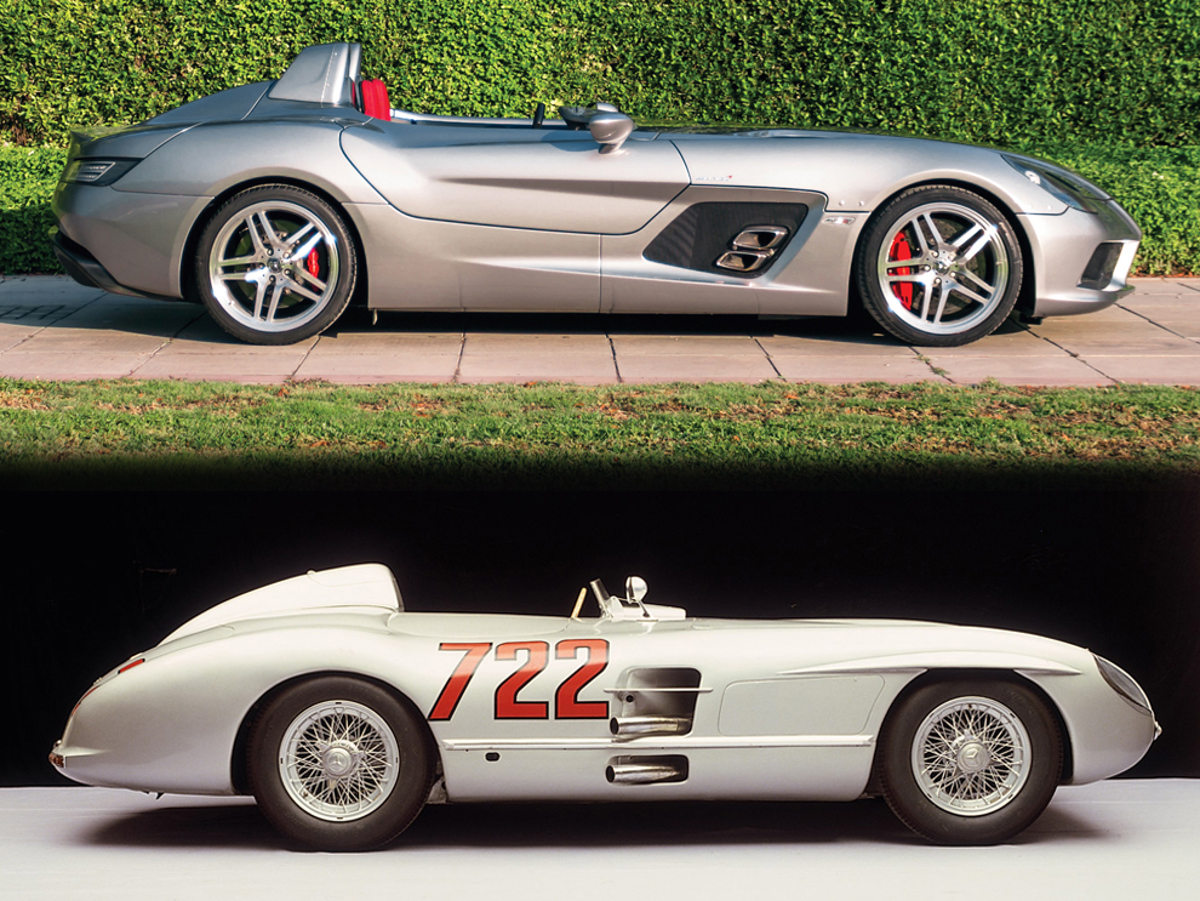 2009 Mercedes-Benz SLR McLaren Stirling Moss offered at RM Sotheby’s Villa Erba live auction 2019 compared with 300 SLR