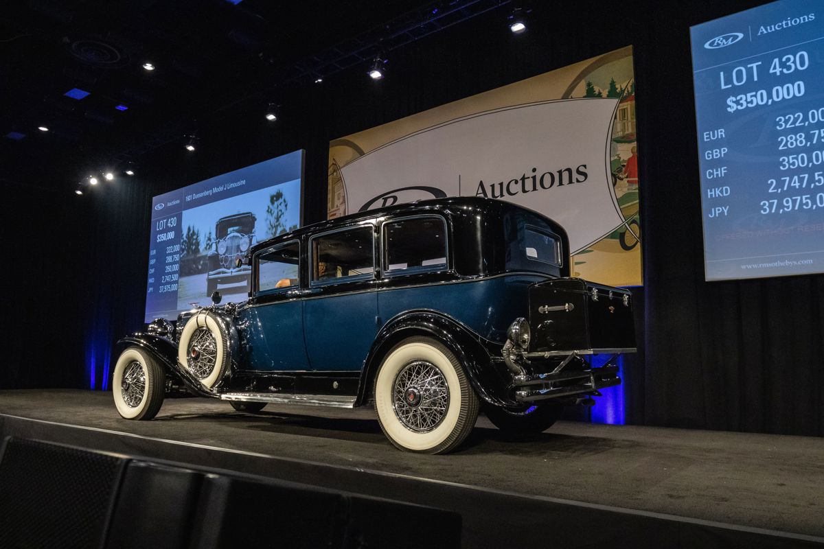 1931 Duesenberg Model J Limousine by Willoughby offered at RM Sotheby’s Hershey live auction 2019