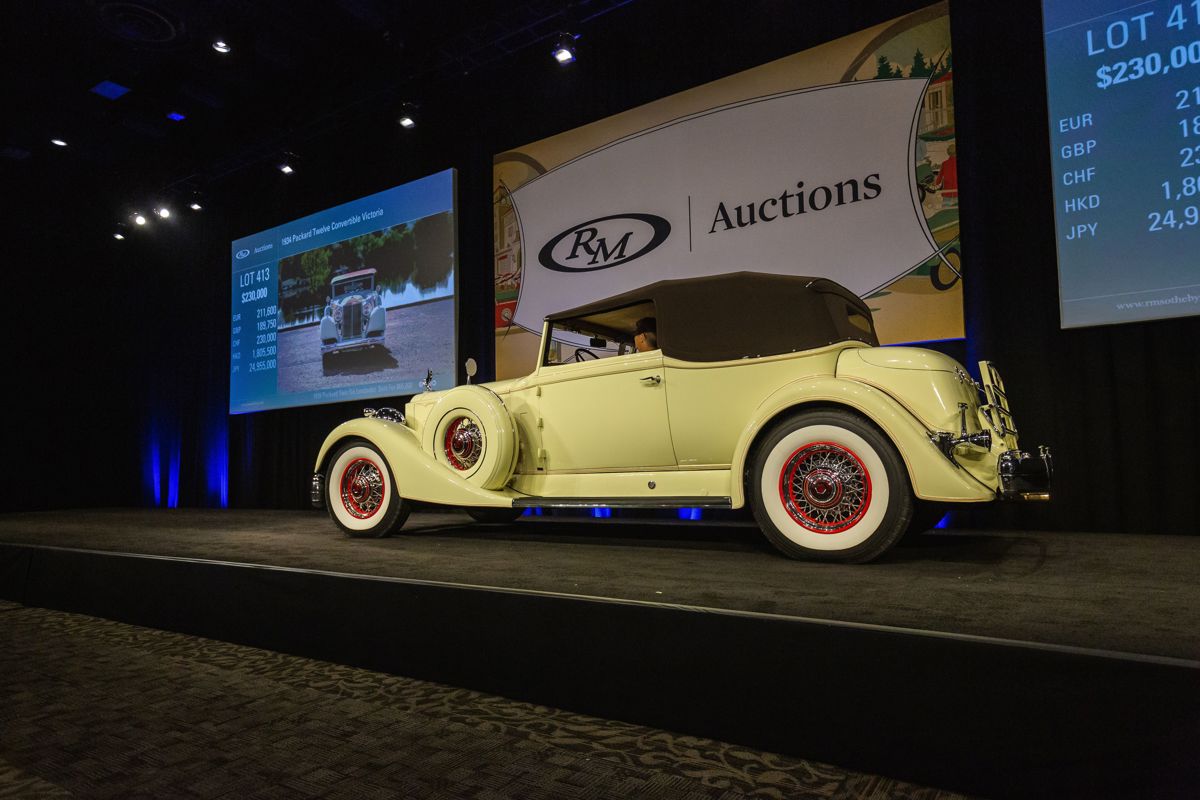 1934 Packard Twelve Convertible Victoria offered at RM Sotheby’s Hershey live auction 2019